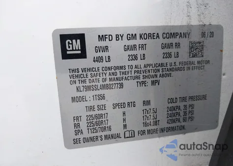 2021 Chevrolet Trailblazer Awd Activ from USA, damaged, VIN KL79MSSL4MB027739